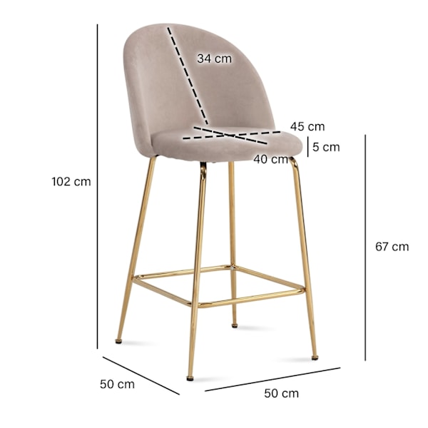 Rootz Velvet Barstolar - Skandinavisk Design - Counter Height Stolar - Hög komfort - 50cm x 102cm x 50cm