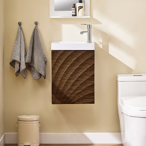 Rootz Smally Sink Cabinet - Compact Vanity - Slim Badeværelsesmøbler - Rummelig opbevaring - 40x56x22cm, MDF & keramik