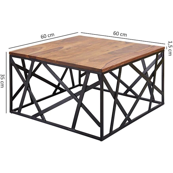 Rootz Industrial Sofabord - Metalstel - Stuebord - Træ - 60 x 35 x 60 cm