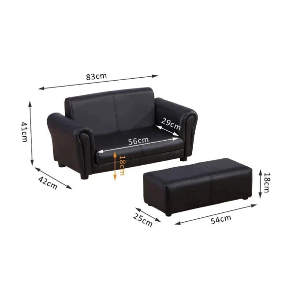 Rootz Barnsoffa - Barnfåtölj - Barnsoffa - Soffa Fåtölj - Soffa - Svart - 83 X 42 X 41 Cm