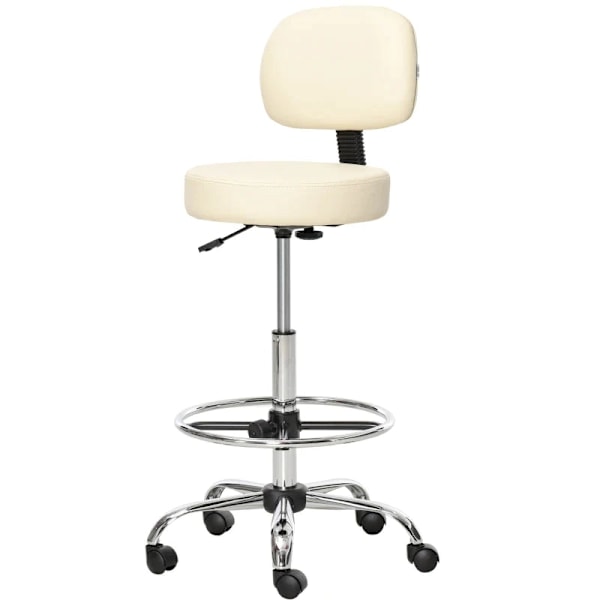 Rootz Barstol - Barstol - Drejelig barstol - Arbejdstaburet - Kontorstol - Højdejusterbar - 360° drejelig - Med ryglæn polstret - Beige - 56 x 57 x 10