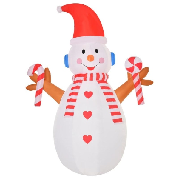 Rootz Christmas Snowman - Oppustelig snemand med roterende lys - Julepynt - Indendørs - Udendørs - Haveplænedekoration - Hvid/Rød - 180x100x240cm