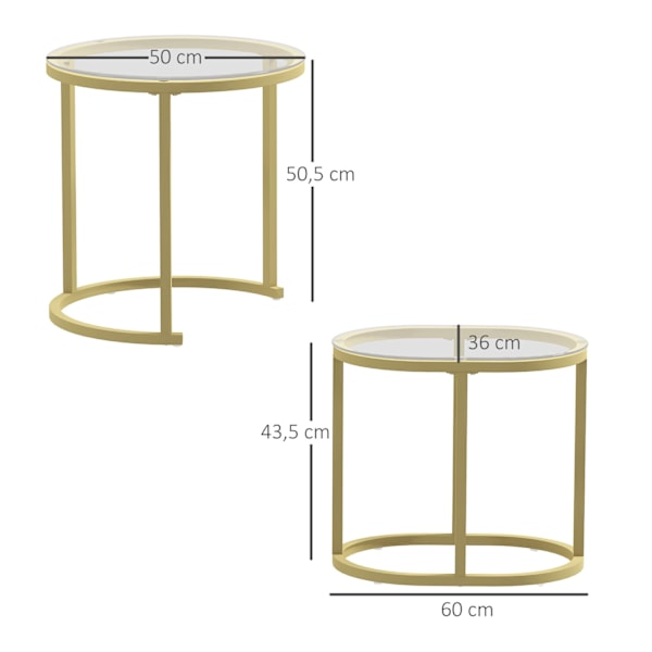 Rootz 2 -stykke sæt sofabord - oval & rund sofabord - Stabelbart borde - Rumbesparende design - Ø50 x 50,5 timer, 60L x 36b x 43,5 timer cm