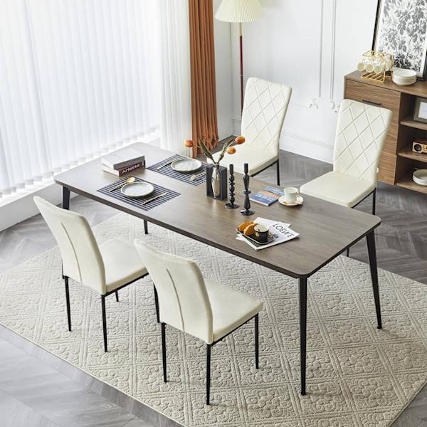 Rootz matsalsstolar Set med 4 - Sammetsstol - Stolar med högt ryggstöd - Metallben - Bekväma, Ergonomiska, Hållbara - Krämfärgade - 42cm x 94,5cm x 59