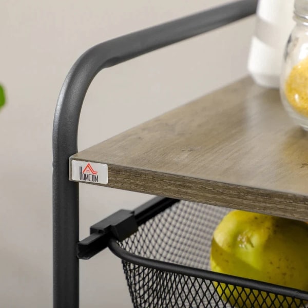 Rootz Serveringsvogn - 4 rum - 1 bordplade - 4 hjul med 2 bremser - Stålramme - Sort - 41,5 x 31 x 66 cm