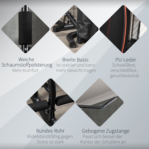 Rootz Multi -Gym træningscykel - Træningsstation - Vægtbænk - Omfattende træning - 170x104x205cm - Forstærket stål - Sort