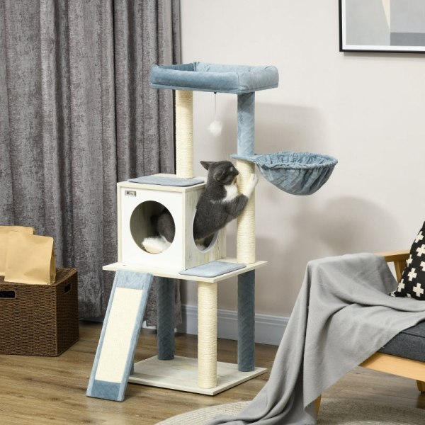 Rootz PawHut Ultimate Cat Tree - Kradsestolpe - Kattetårn - Hængekøje, Seng, Legetøj - 48cm x 40cm x 114cm - Spånplade, Fløjl, Sisal