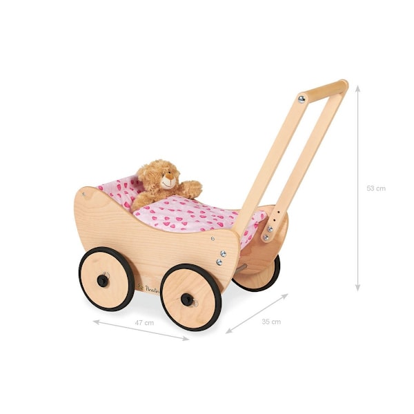 Rootz 2-delade dockbarnvagnsset 'Trixi' - Trävagn - Barnvagn - Justerbart handtag - 47cm x 35cm x 53cm