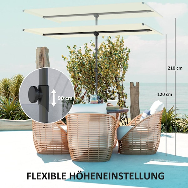 ROOTZ PARASOL - ROTATERING SUNSHADE - Justerbar haveskærm - UV -beskyttelse UPF 50+ - 150x205 cm hvid og sort