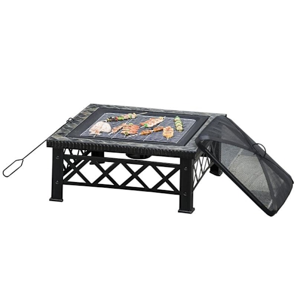Rootz 3-in-1 Fire Pit - Fire Pit with Spark Guard - Grill Grate - Ice Bucket - Garden - BBQ - Black 76 x 76 x 47 cm
