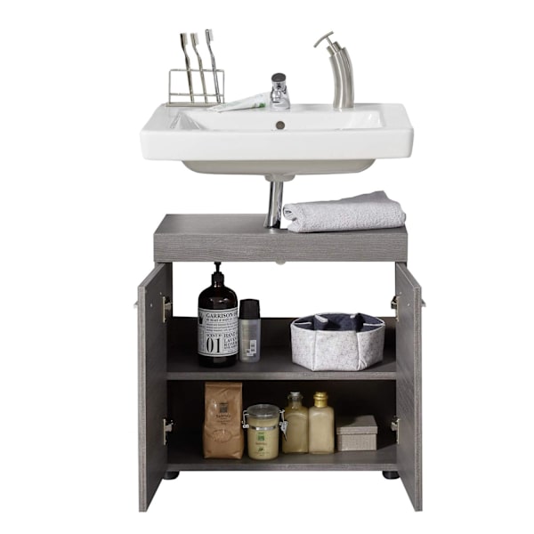 Rootz Bathroom Sink Storage Cabinet - Stylish Vanity Organizer - Chic Bath Cupboard - Smoke Silver Elegance - 58x57x31 cm