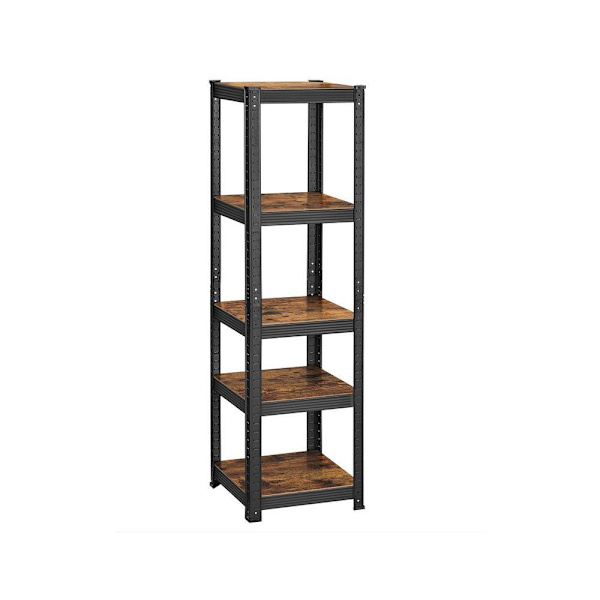 Rootz Opbevaringsstativ - Kraftig hylde - Stående hylder - 5 hylder Opbevaringshylder - Opbevaringshylder - Med 5 hylder - Vintage Brun-Sort - 150 x 3