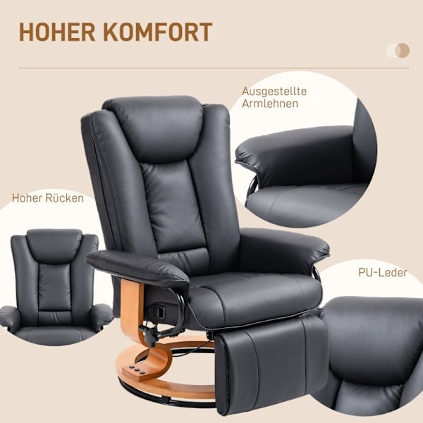 Rootz hvilestol - tv-lænestol - lænestol - kompakt størrelse - 135° tilbagelænet - 360° roterende base - imiteret læder - 78cm x 88cm x 103cm