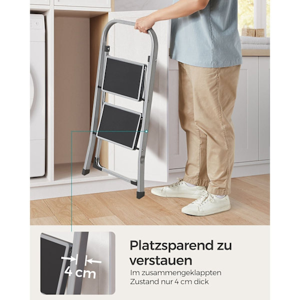 Rootz 2 Step Steel Steel - Fällbar Steppall - Grå - Stål - 45,5cm x 82cm x 55cm - Lättvikt - Max. 150 kg lastkapacitet