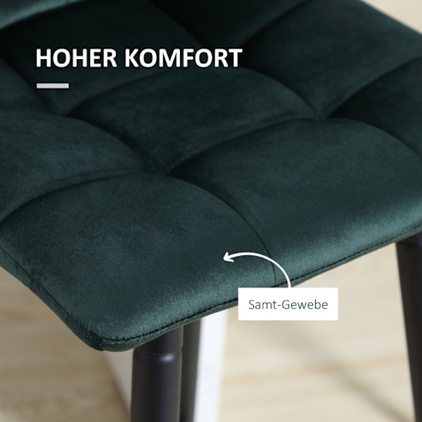 Rootz Barstolar Set med 2 - Kökspallar - Sammetstyg - Ergonomisk design - Robust stålstomme - Grön - 42cm x 47cm x 105cm