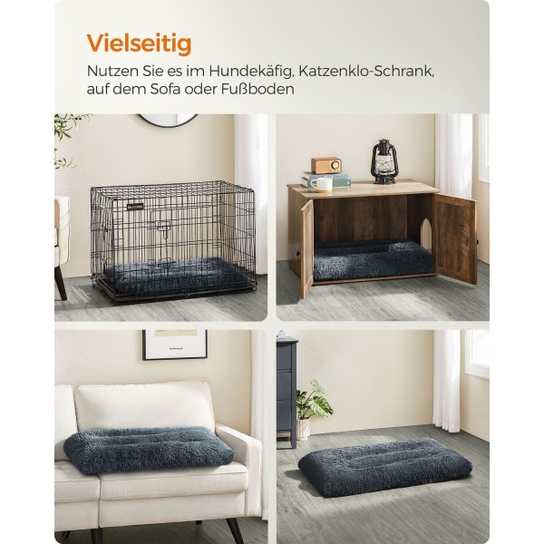 Rootz mørkegrå hundeseng - kæledyrsmåtte - polstret seng - PV plysmateriale - PP-fyld - gummiknopper stof - 122 cm x 74 cm - 10 cm tykkelse - letvægts