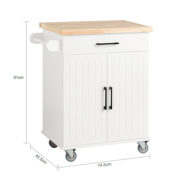 Rootz köksvagn - Serveringsvagn - Mobil köksö - Reptålig topp av gummiträ - Justerbara hyllor - Lätt rörlighet med låsbara hjul - 74,5 cm x 91 cm x 45