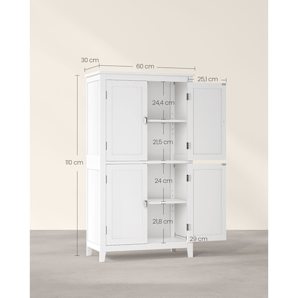 Rootz Classic White Badrumsskåp - Förvaringsenhet - MDF-möbler - Rymlig design - Enkel montering - 30cm x 60cm x 110cm