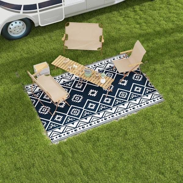 Rootz udendørs tæppe - terrassetæppe - vejrbestandigt - moderne design - ikke-vævet stof - sort + hvid - 182 cm x 274 cm x 0,3 cm
