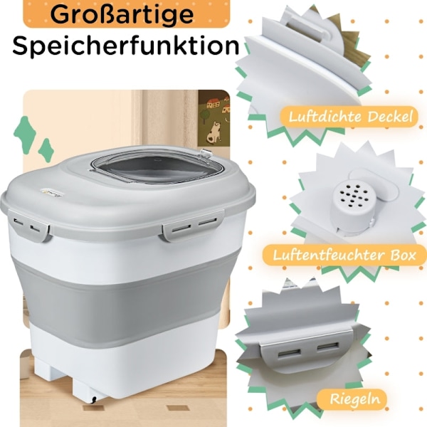 Rootz Hundemadsbeholder - Holder til foder til kæledyr - Lufttæt forsegling - 25L/5L - ​​Foldbart design - Hjul - Tørremiddel - 44cm x 32cm x 37cm