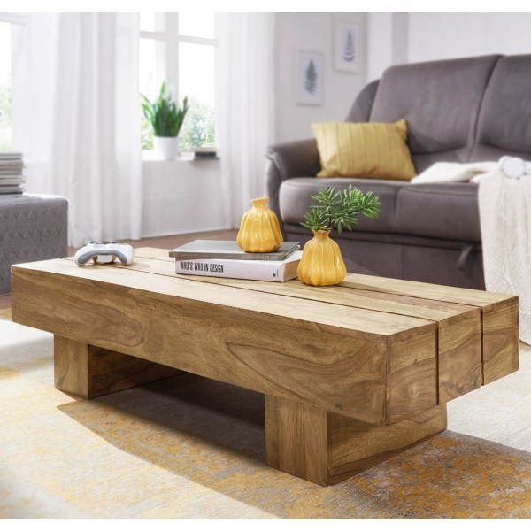 Rootz soffbord massivt trä akacia 120 cm brett design vardagsrumsbord mörkbrunt bord i lantlig stil