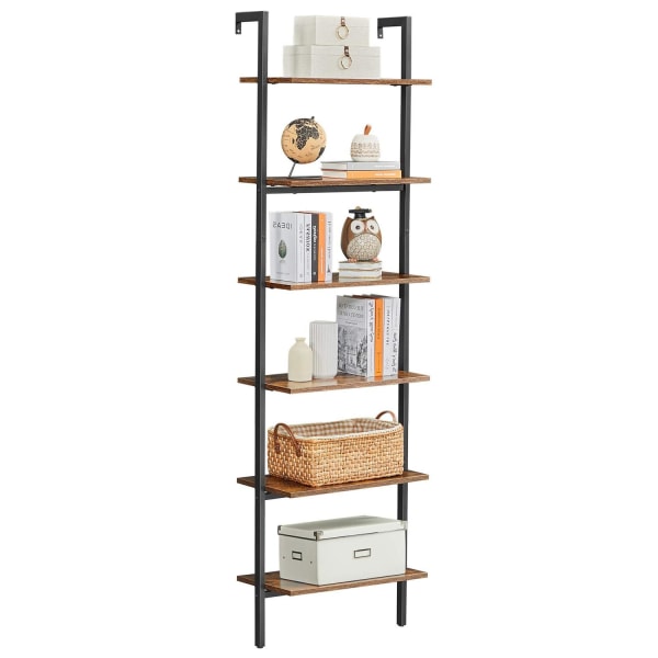 Rootz gulvstående hylde - reol - 6 hylder - stigehylde - opbevaring til bøger, dekoration, soveværelse, stue, kontor - 60 x 30 x 204,8 cm