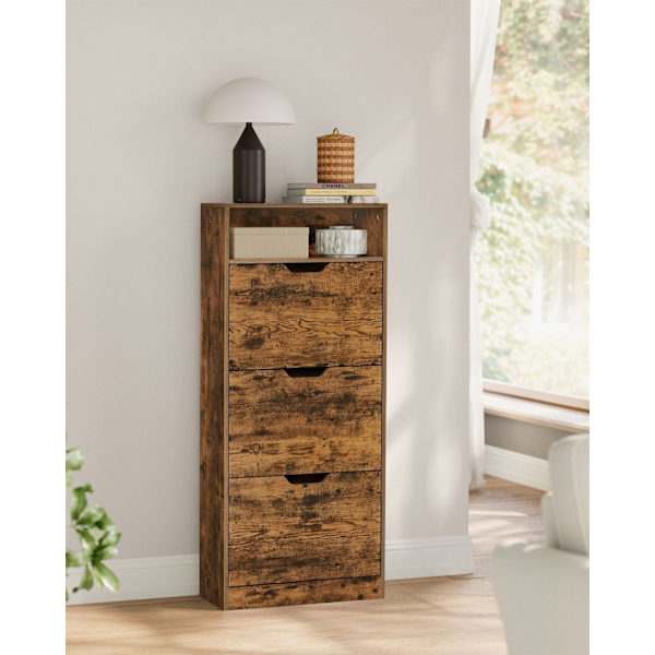 Rootz Vintage Brown Skoskåp - Förvaringsorganisator - Spånskiva Material - 75 kg Kapacitet - 24 x 60 x 130 cm - Entrémöbler - 24,7 kg Vikt - Tippskydd