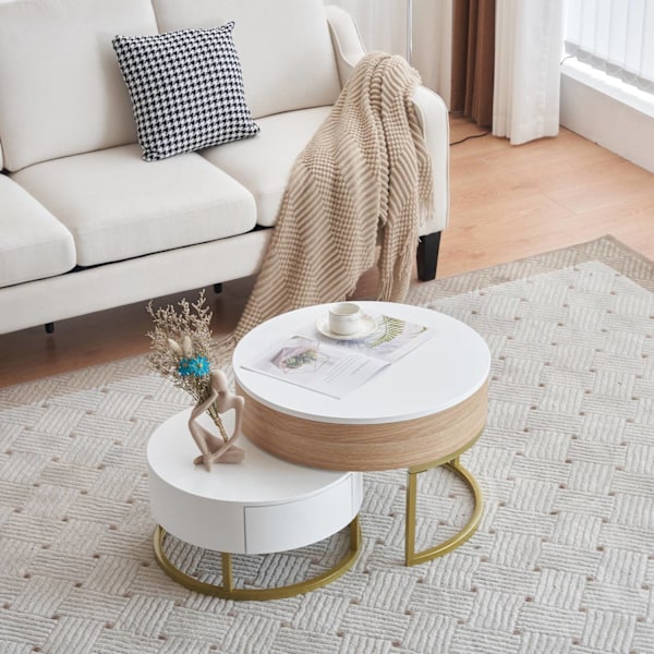 Rootz Gold -Plated Nesting Table Set - Höjdjusterbar soffbord - Mångsidig sidobord - Stylsk förvaring - 70x70x42/56,5cm + 60x60x24cm