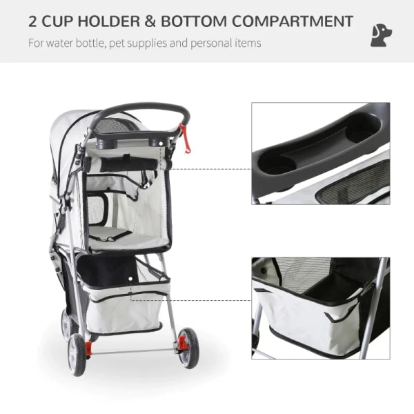 Rootz Dog Stroller - Dog Cart - Dog Buggy - Dog Trolley -  Trolley Pet - Pet Travel Stroller - Puppy Jogger Carrier - Grey - 75L x 45W x 97H cm