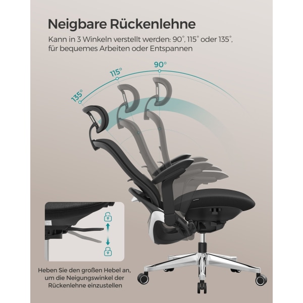 Rootz Ink Black Kontorstol - Ergonomisk stol - Drejestol - Stål & aluminiumslegering - Skumpolstring - Nylon - 70 cm x 70 cm x (117-127) cm - Justerba