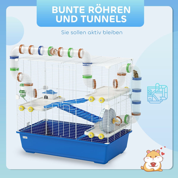 Rootz 4 Level Hamster Cage - Small Animal Habitat - PET -kapsling - Underhållande rörsystem - 78 cm x 45 cm x 73 cm