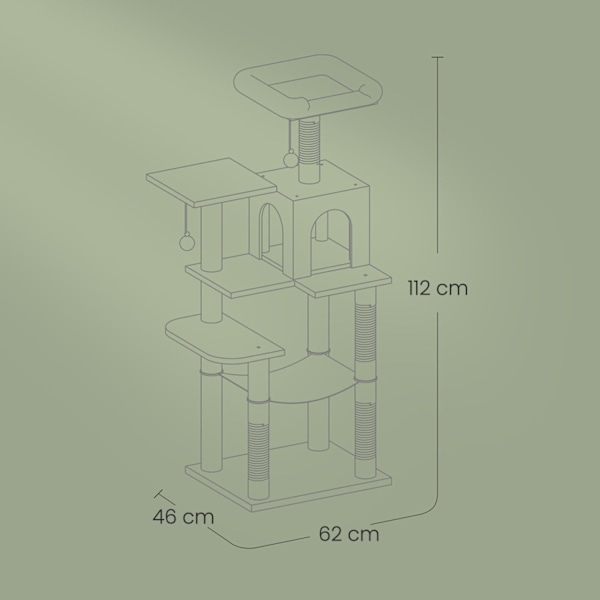 Rootz Multi -etager Cat Tree med hule - Scratching Post - Climbing Tower - Robust design - 45 cm x 35 cm x 112 cm
