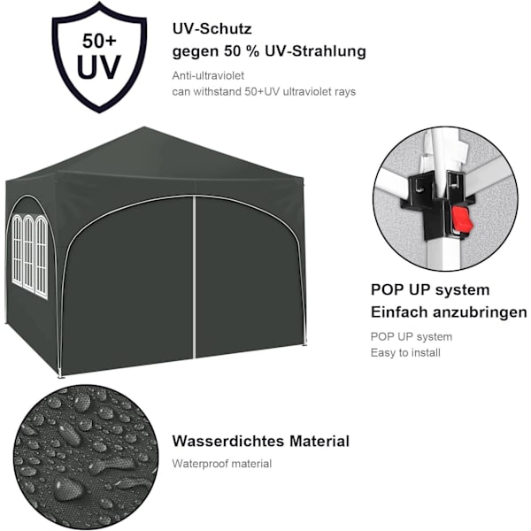 Rootz Ultimate Outdoor Gazebo - Weather Shelter - Event Pavilion - Stark metallram - UV- och regnskydd - Enkel installation - 3x3m