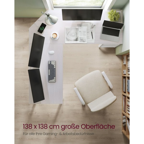Rootz computerbord - Kontorbord - Studiebord - Spånplade og stål - Rummelig arbejdsflade - Robust konstruktion - Nem montering - Ahornhvid - 138cm x 1