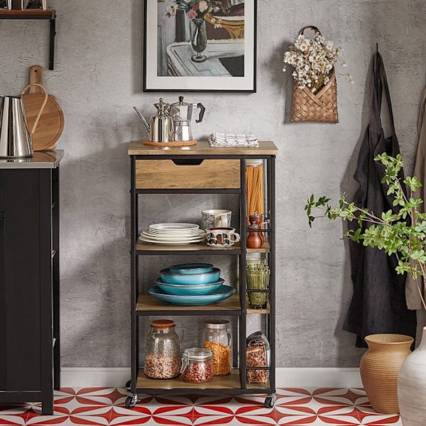 Rootz Serveringsvogn FKW99-N - Sidevogn - Multifunktionsskab - MDF og metal - Opbevaring i 3 niveauer - Mobil med låsebremser - 50 cm x 87 cm x 37 cm