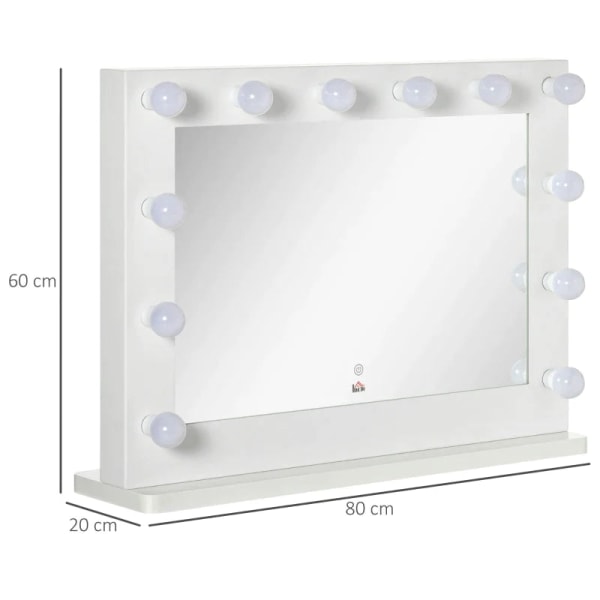 Rootz Hollywood Mirror Lighting - Touch Control - Hukommelsesfunktion - 12 dæmpbare - Led lamper - Hvid - 80 x 60 cm
