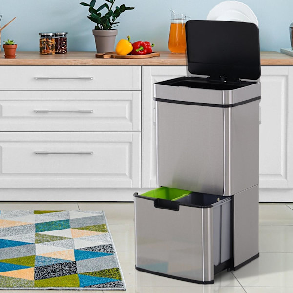 Nancy's Bozeman Prullenbak - Sensor Prullenbak - Afvalscheidingssysteem - 72 L - 3-Vaks - RVS - 42 x 30 x 81 cm - Zilver