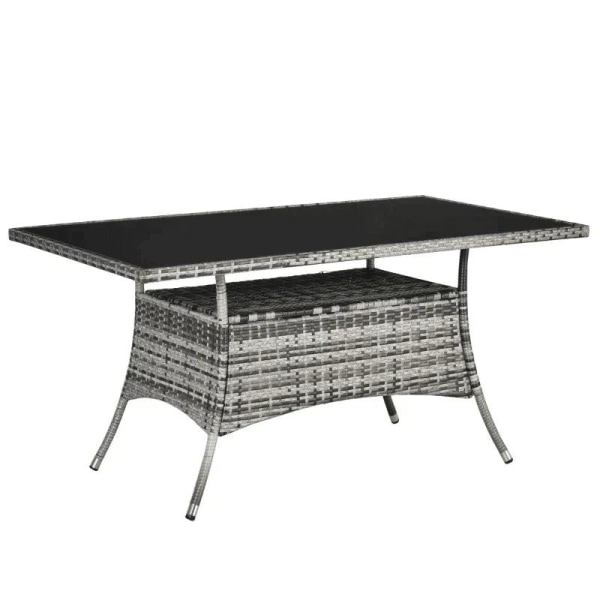 Rootz Havebord - Glasbord - Spisebord i polyrattan - Grå + Sort