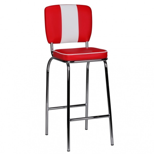 Rootz Retro Vintage American Diner -baarituoli - Nahkainen ulkonäkö - Kromipohja - Värikontrastiset saumat - Rehevä verhoilu - Punainen/Valkoinen - Ma