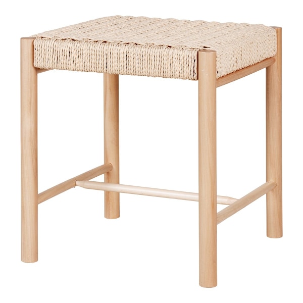 Rootz Abano Stool - kudottu istuin - Poplar -puurunko - kevyt ja ilmava muotoilu - 42x42x46,5 cm