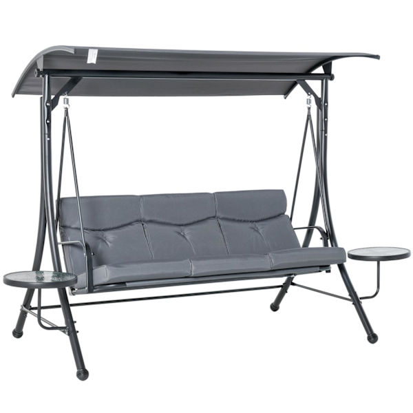 Rootz Garden Swing - Stål/Polyester - 3-sits Gunga - Modern - Grå/Svart - 278 x 125 x 177 cm