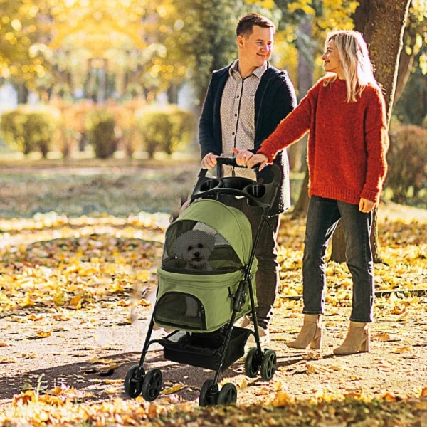 Rootz Dog Buggy - Taitettavat koirarattaat - 2 turvahihnaa - Lemmikkien kärryt - 2 mukinpidikettä - Teräs - Polyesteri - Khaki - 67 X 45 X 96 cm