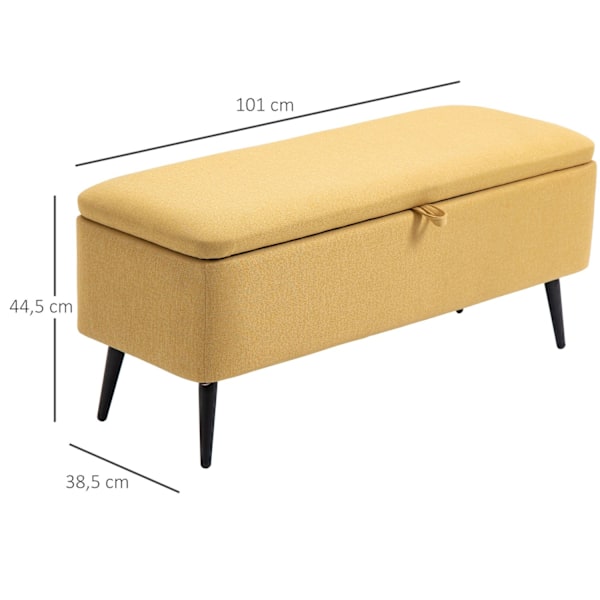 Rootz Bank Storage Bench - Fabric Storage Ottoman - Yellow Foot Pall - Erbjuder optimal komfort - 101b x 38,5T x 44,5H cm
