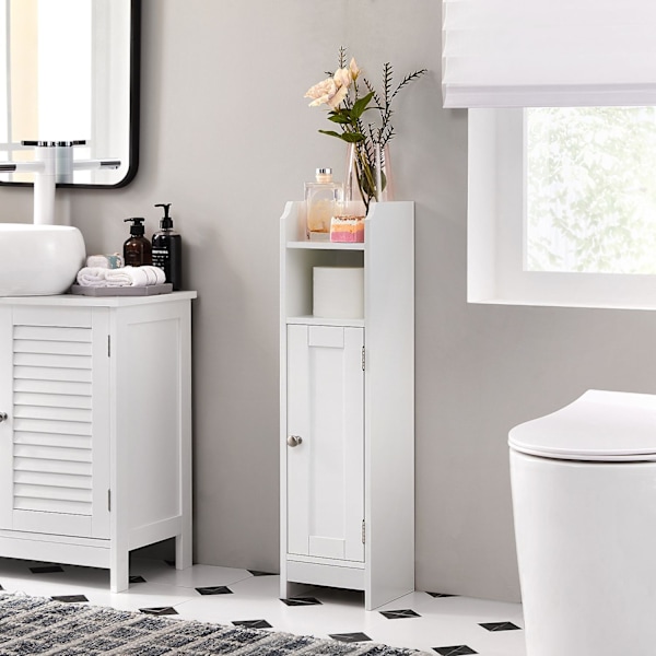 Rootz White Badeværelsesskab - Opbevaringsorganisator - MDF-møbler - Kompakt design - Anti-Tip-enhed - Nem montering - 18cm x 20cm x 80cm