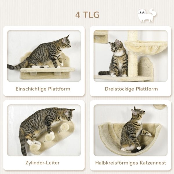 Rootz Cat Klatrevægsæt - Kattetræ - Kitty Tower - Kattelegetøj - Spånplader og plys - Fremmer sundhed og glæde - Dimensioner: 40 cm x 28 cm x 73 cm