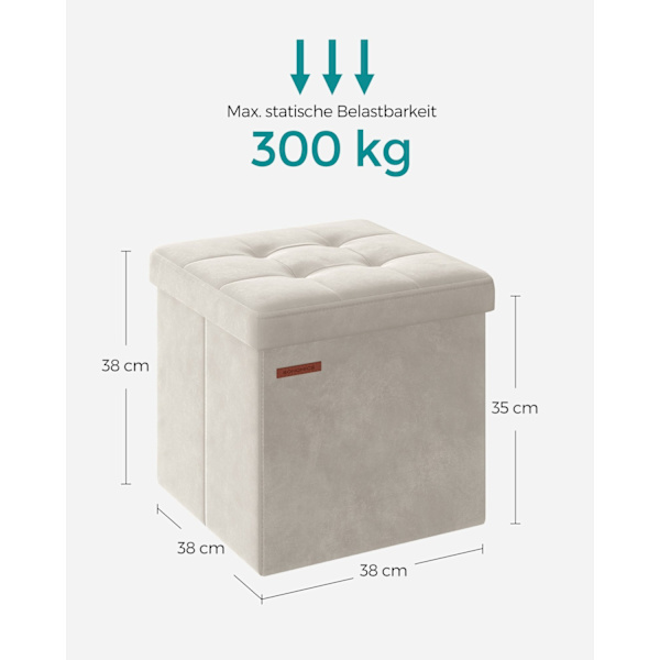 Rootz Velvet Seat Chest - Cream Ottoman - Förvaringspall - MDF & skumklädd - 38cm x 38cm x 38cm - 2,5 kg Vikt - 300kg Kapacitet