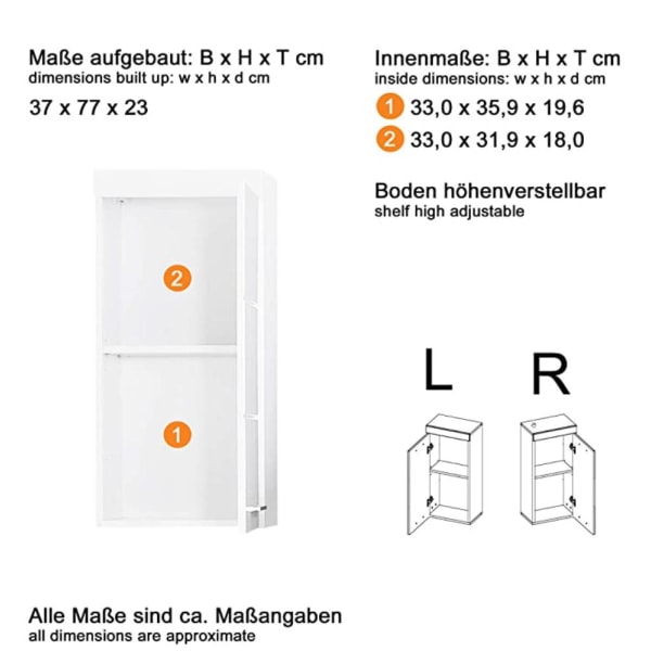 Rootz Vægskab - Badeværelsesskab - Højglans - 37 x 77 x 23cm White High gloss