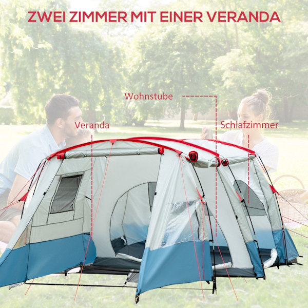 Rootz Campingtelt - Familietelt - Udendørs husly - Vandafvisende - 5,10 m x 2,40 m x 1,80 m