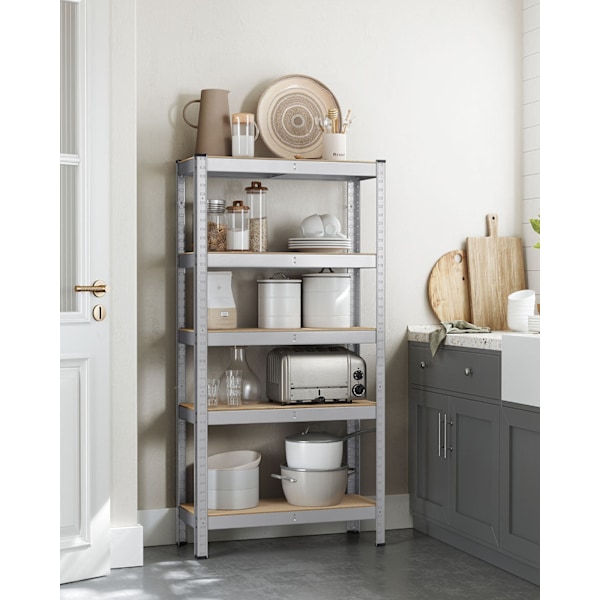 Rootz 2 Set Heavy Dut -hylly - tukeva säilytysyksikkö - teollisuushyllyt - Max -kuorma 875 kg - hopeateräs ja mdf - 30 cm x 75 cm x 150 cm