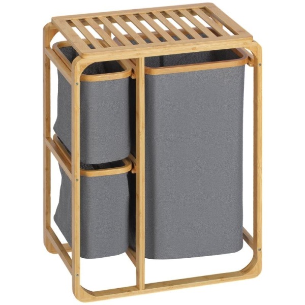 Rootz vasketøjskurv - Bambus vasketøjskurv - 3 aftagelige kurve - Naturgrå - 50 cm x 32 cm x 69,7 cm